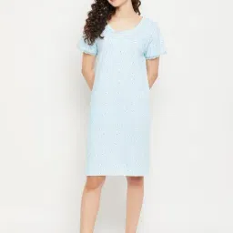 Clovia Blue Printed Night Dress-image-40