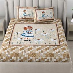 JaipurFabric Beige Cotton 180 TC Doll Printed Bedsheet with 2 Pillow Covers-image-82