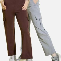 BUYNEWTREND Brown & Grey High rise Cargo (Pack Of 2)-image-36