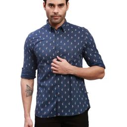 Parx Cobalt Blue Cotton Slim Fit Printed Shirt-image-67