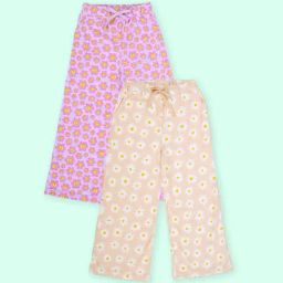Kiddopanti Girls Peach and Lilac Cotton Printed Regular Fit Pyjamas - Pack of 2-image-76