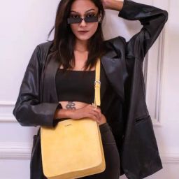 SASSORA MOSS Yellow Leather Medium Cross Body Bag-24