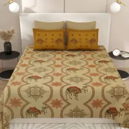 Living Roots Brown 300 TC Cotton King Bedsheet with 2 Pillow Covers-picture-38