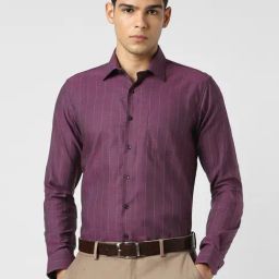 Van Heusen Purple Cotton Slim Fit Striped Shirt-image-90