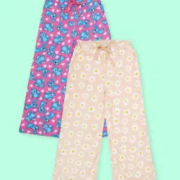 Kiddopanti Girls Peach and Rose Bunny Cotton Printed Regular Fit Pyjamas - Pack of 2-image-19