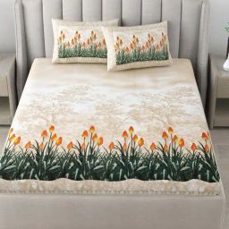 JaipurFabric Beige & Orange Cotton 180 TC Little Greene Printed Bedsheet with 2 Pillow Covers-image-75