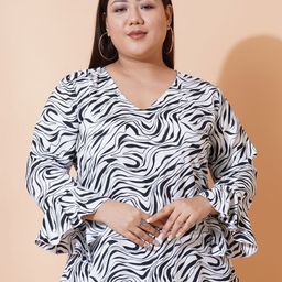 U&F Beyond Animal Print Bell Sleeve Ruffles Top-image-57