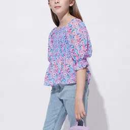 Vero Moda Floral Print Puff Sleeve Cinched Waist Top-image-58