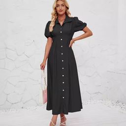 Outzidr Button Down Sinched Waist Maxi Dress-image-3