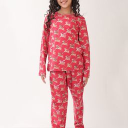YK Girls Reindeer Printed Long Sleeve Night Suit-image-67