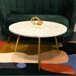 CasaGold Trinity Mother of Pearl Inlay with Gold Metal Base Leg Accent Coffee Table White-picture-39