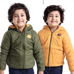 Babyhug Woven Full Sleeves Solid Hooded Reversible Jacket - Mustard Yellow-picture-11