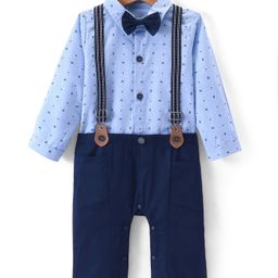Mark & Mia Full Sleeves Party Wear Romper with Bow Detailing & Suspender Shapes Print - Blue-image-45