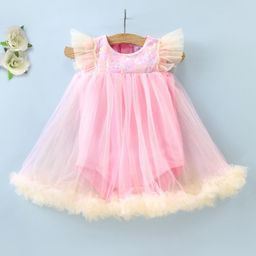 Mark & Mia Sleeveless Knee Length Party Onesie with Met & Frill Detailing - Pink-image-62