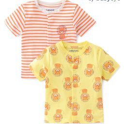 Babyoye 100% Cotton with Eco Jiva Finish Half Sleeves Set of Vests Lion Print & Striped Pack Of 2 - Orange & Blue-image-38