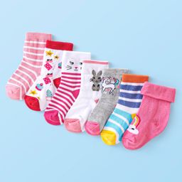 Cute Walk by Babyhug Anti-Bacterial Ankle Length Socks Bunny Design Pack of 7 - Multicolour-image-28