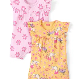 Babyhug 100% Cotton knit Half Sleeves Floral & Bunny Printed Romper Pack Of 2 - Multicolor-picture-24