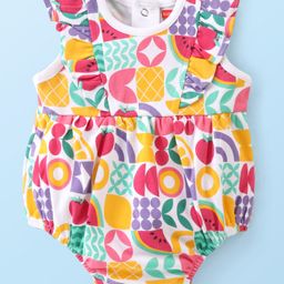 Babyhug 100% Cotton Knit Frill Sleeves Onesie Fruit Print - Multicolour-image-74