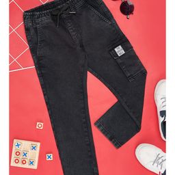 Pantaloons Junior Cotton Elastane Placement Text Patch Detailed Pant - Dark Shadow-image-17