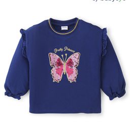 Babyoye Cotton KnitFull SleevesWinter Wear Top with Sequined Butterfly & FrillDetailing - Blue-picture-46