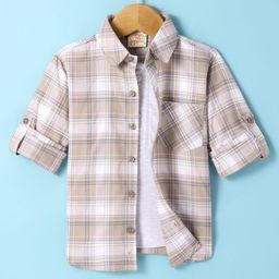 Rikidoos Full Sleeves Checked Shirt With Attached Tee - Beige & Melage-image-16