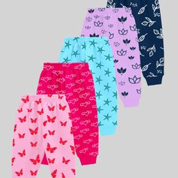 KUCHIPOO Pack Of 5 Butterflies & Hearts Printed Pajamas - Pink Blue Purple & Magenta-picture-22