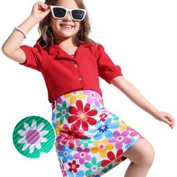 Hola Bonita Knit Floral Printed Dress With Half Sleeves Solid Jacket in Textured Fabric- Red & Multicolor-image-76
