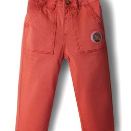 Babyhug Cotton Lycra Woven Full Length Solid Coloured Trouser With Stretch & Animal Patch - Coral-picture-15
