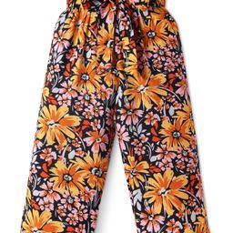 CrayonFlakes Rayon Floral Printed Palazzo With Attached Belt - Black-picture-17