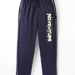 Taeko Single Jersey Knit Full Length Track Pants With Text Print - Navy Blue-image-43