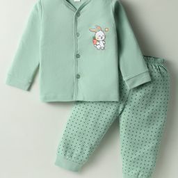 Tango Interlock Knit Full Sleeves Night Suit with Bunny & Polka Dots Print - Light Green-picture-14