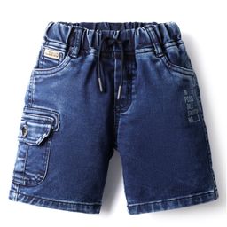 Olio Kids Knit Above Knee Length Denim Shorts With Text Print - Navy Blue-image-90