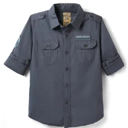 Noddy Full Sleeves Vintage Original Squad Text Patch Detailed Solid Shirt - Grey-picture-33