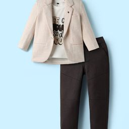 Dapper Dudes Woven Full Sleeves Textured Blazer With Life Can Be Tough So Are You Text Printed Tee & Pant Set - Peach-picture-26