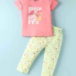 Tango Single Jersey Knit Half Sleeves Night Suit with Fruit Print - Coral-picture-9