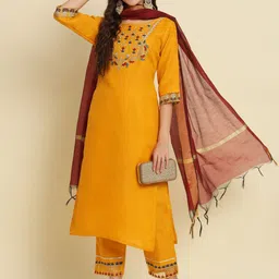 Women Woven Design Kurta with Trousers & Dupatta-picture-38