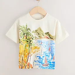NEXT Kids Boys Printed Drop-Shoulder Sleeves Pure Cotton T-Shirt-58