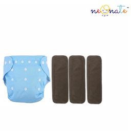 NeonateCare Pack of 1 Pocket Button Style Baby Reusable Cloth Diaper Winter Autumn Special Adjustable With 3 Bamboo Charcoal Inserts Pad - Multicolor ( color and design may vary) image 2