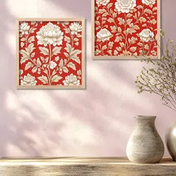 Kotart White & Red 2 Pieces Floral And Botanical Wood Wall Art-34
