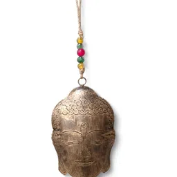 DULI Beige & Red Textured Buddha Face Design Metal Bell Wall Hangings-picture-15