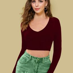 Dream Beauty Fashion Women V-Neck Fitted Crop Top-image-60