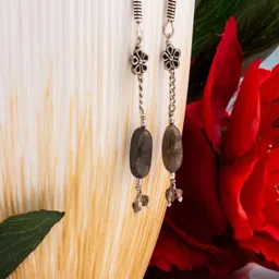 Shrim jewels Brass Plated Quartz Beaded Oval Shaped Oxidised Drop Earrings-picture-24