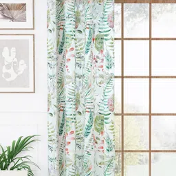 Story@home White & Green Floral Sheer Door Curtain-50