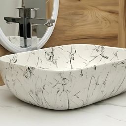 18*13*5 inch white design counter top wash basin LC-1002 Ceramic Basin for bathroom table top(white black vens (Glossy Finish ) Table Top Basin-image-33