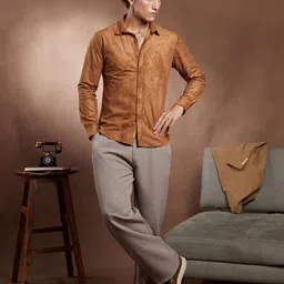 Campus Sutra Comfort Crevice-Tactile Self Design Regular Fit Casual Shirt-image-78