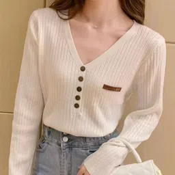 KPOP Women V-Neck Extended Sleeves Top-picture-17