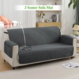 HOKIPO Grey Self Design 3 Seater Waterproof Sofa Cover With Arms-3