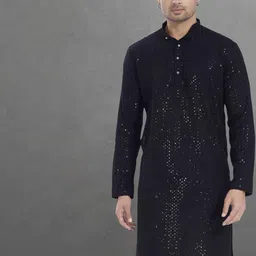 Pulseiq Men Geometric Embroidered Festive Straight Kurta-image-34