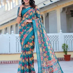 Mitera Floral Printed Zari Pure Cotton Saree-image-34