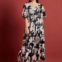all about you Floral Print Flared Sleeve Layered Satin Fit & Flare Maxi Dress-image-11